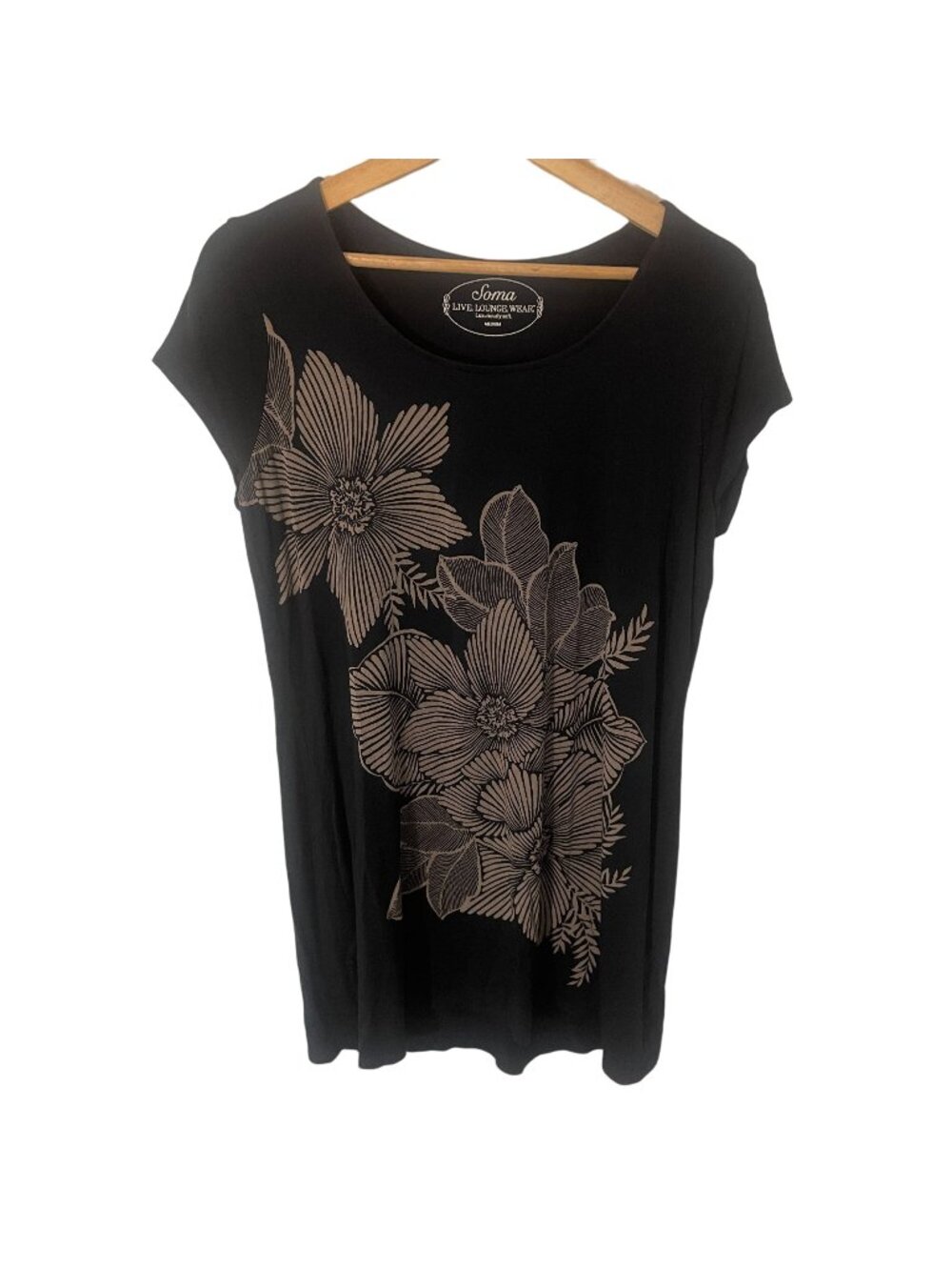 Soma Sleepshirt Nightgown Women M Black Floral Cap Sleeve Stretchy Soft